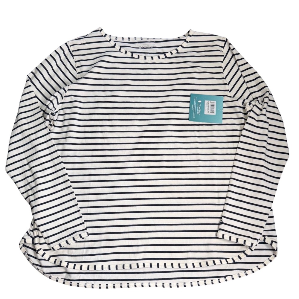 Coolibar Heyday Side Split Shirt Womens XXL Navy White Stripe UPF 50+ NWT